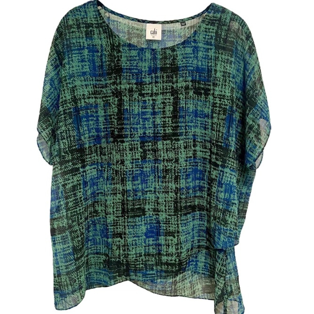 CAbi Blue and Green Plaid Blouse Sz XS